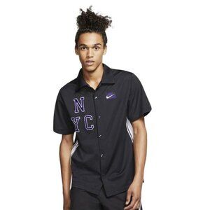 Nike NY Court Tennis and Racquet Sport Button Down Shirt Black White Purple L